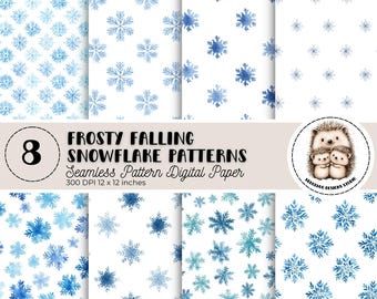 Watercolor Snowflake Digital Paper: Winter Seamless Patterns (JPG Digital Download)