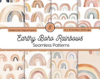 Boho Regenbogen Muster: Aquarell Digital Papiere (Digitaler Download, Kommerzielle Nutzung)