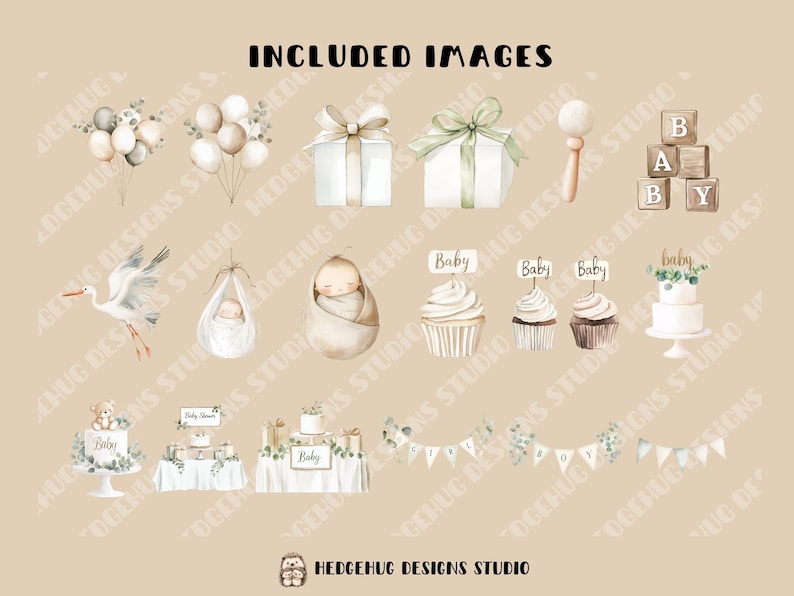 Neutral Boho Baby Shower Clipart, Watercolor Baby Clip Art, Gender ...
