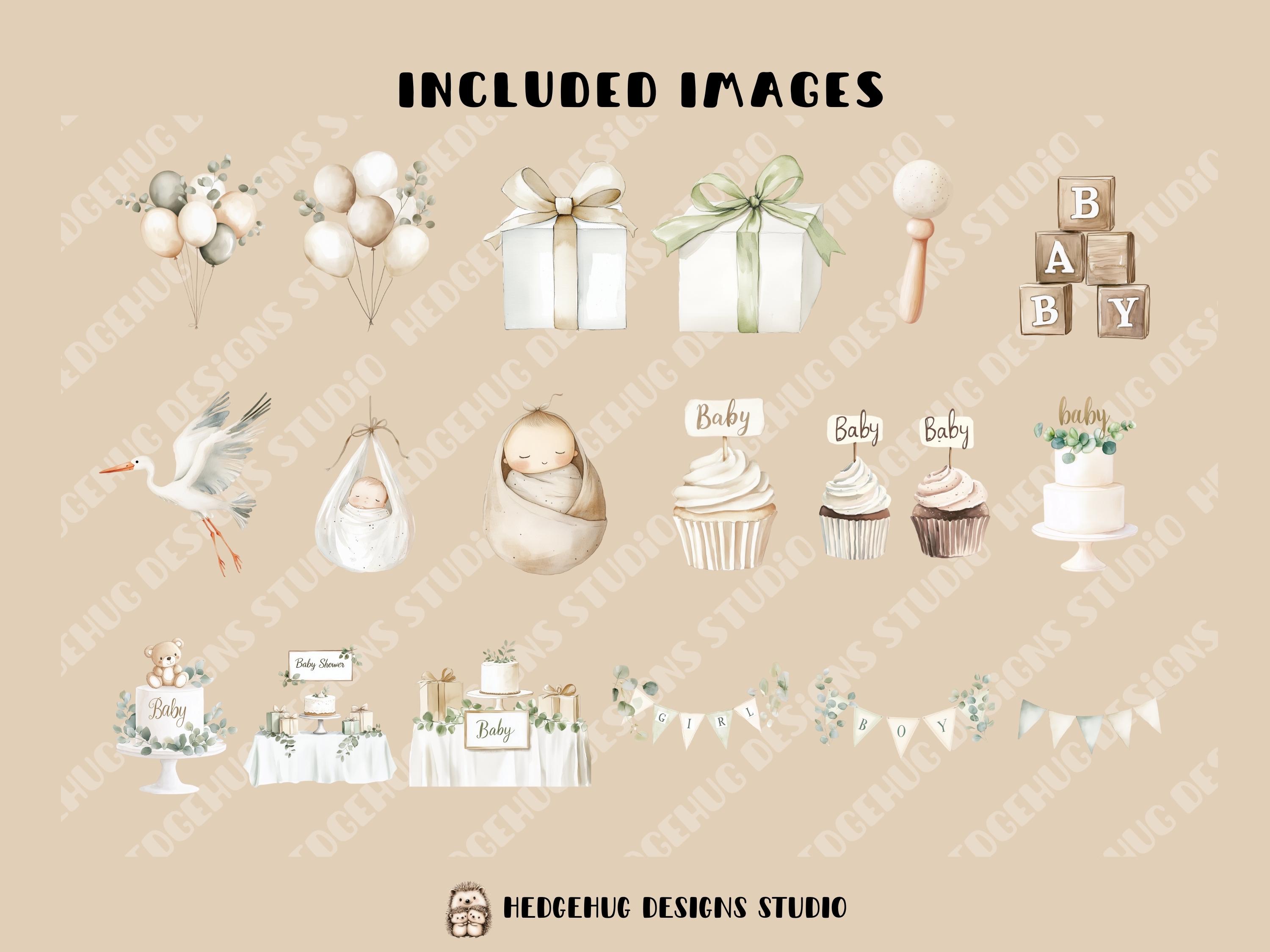 Neutral Boho Baby Shower Clipart, Watercolor Baby Clip Art, Gender ...