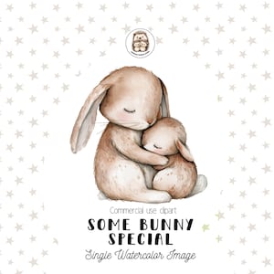 Cute Watercolor Bunny Clipart, Mom & Baby Rabbit hugging, Woodland Baby Animal Shower PNG | Cute Animal Illustration, Single Image