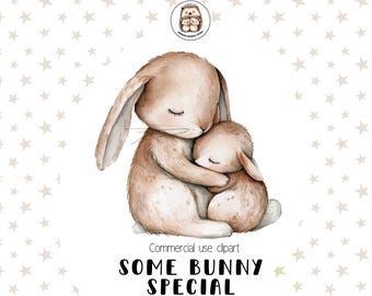 Clipart lapin aquarelle : Illustration de maman et bébé lapin (téléchargement numérique PNG)