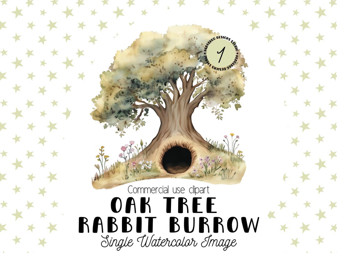Oak Tree Rabbit Burrow Watercolor Clipart, Cute Woodland PNG, Nature ...