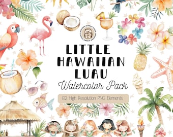 Watercolor Hawaiian Luau Clipart Bundle: Tropical Beach Party PNG Pack (Digital Download, Commercial License)