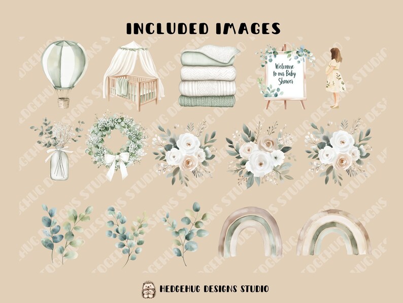 Neutral Boho Baby Shower Clipart, Watercolor Baby Clip Art, Gender ...