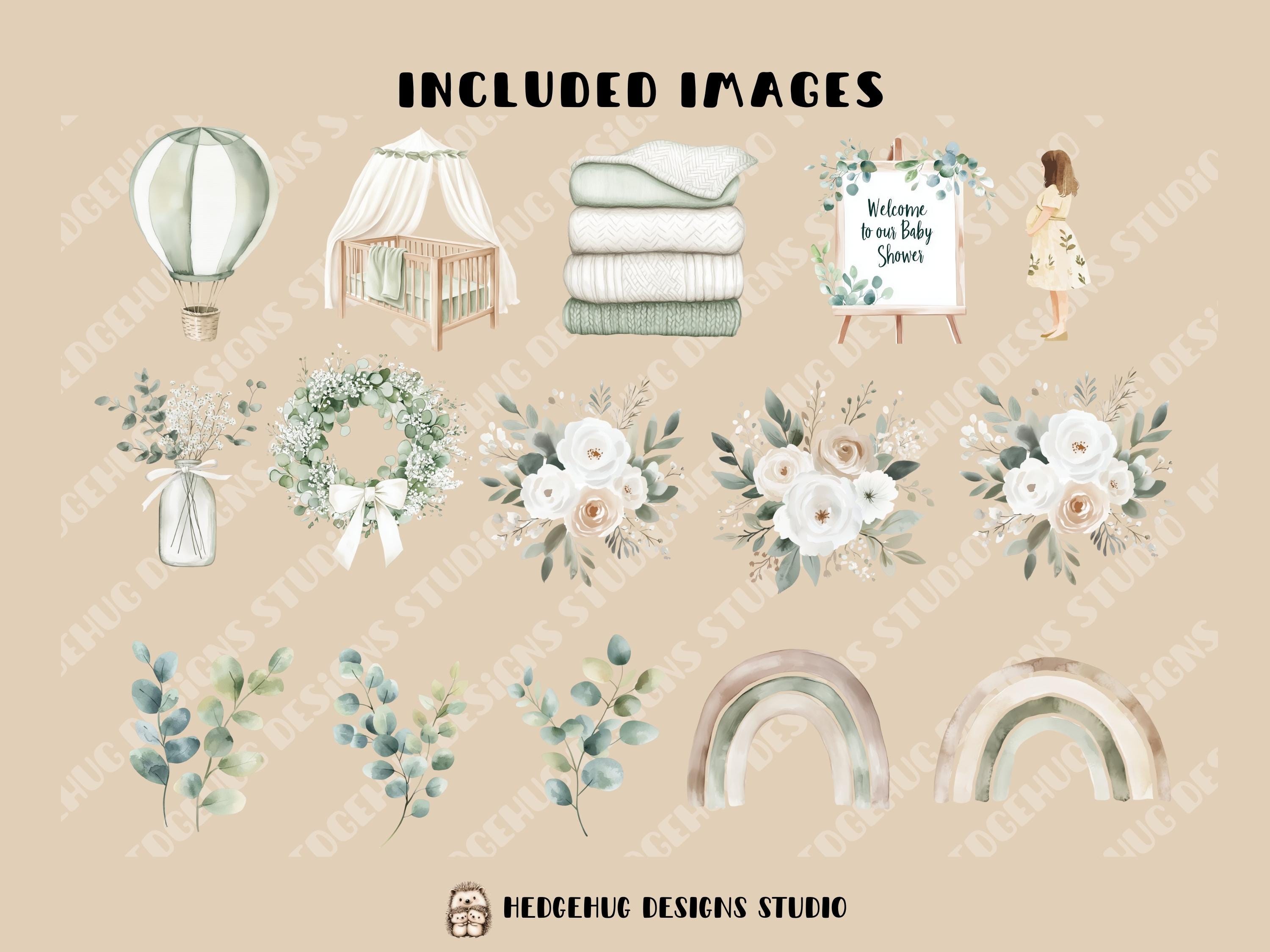 Neutral Boho Baby Shower Clipart, Watercolor Baby Clip Art, Gender ...