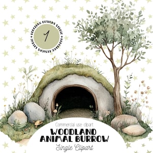 Cute Woodland Burrow clipart, Forest Animals Home Illustration, Single transparante PNG, Woodlands Home Image, Designing Graphic