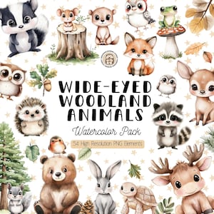 Woodland Animals Clipart – Adorable Forest Scene Watercolor PNG Set for Nursery & Crafts