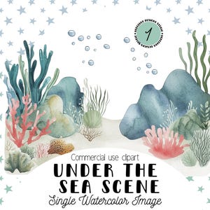 Unter dem Meer Aquarell Clipart, Ozean Szene PNG, Korallenfelsen & Algen Illustration, Sea Life Clip Art, kommerzielle Nutzung, digitaler Download
