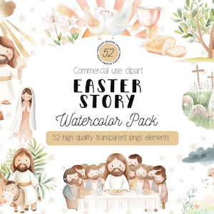 Clipart de la historia de Pascua en acuarela, lindas ilustraciones de la historia bíblica cristiana, celebración del cristianismo PNG, clipart de la resurrección de Jesús