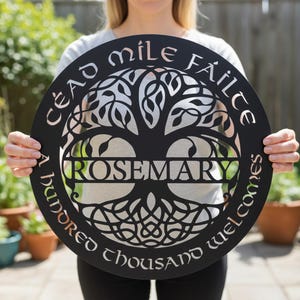 Custom Irish Celtic Tree Metal Sign,  Personalized Name & Céad Míle Fáilte Decor, Irish Wedding Anniversary Gift, Durable Heritage Plaque