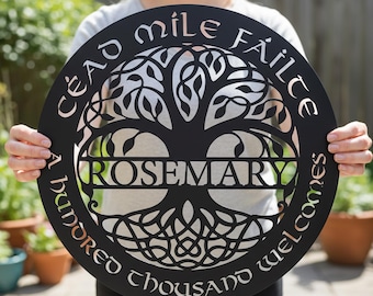 Custom Irish Celtic Tree Metal Sign,  Personalized Name & Céad Míle Fáilte Decor, Irish Wedding Anniversary Gift, Durable Heritage Plaque