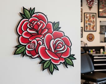Custom Traditional Tattoo Style Metal Wall Art, Multiple Designs (Panther/Eagle/Rose) Tattoo Decor, Vintage Durable Tattoo Enthusiast Decor