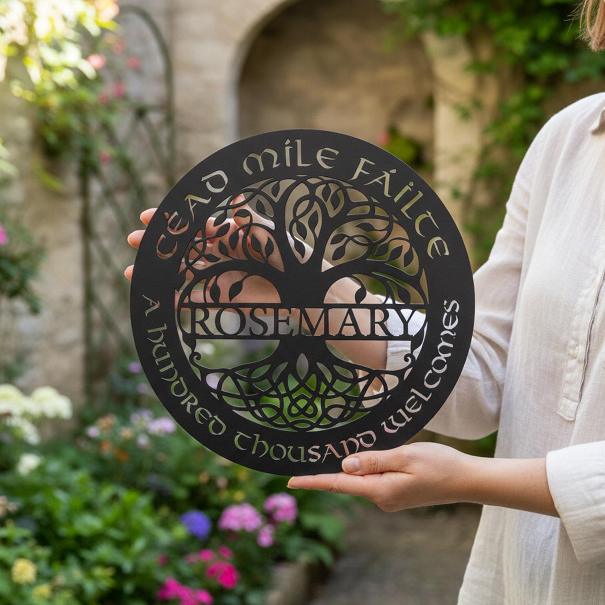 Custom Irish Celtic Tree Metal Sign, Personalized Name & Céad Míle ...