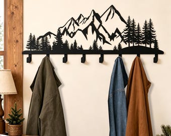 Bergkiefer Metallwandhaken, rustikale Hüttengarderobe, Metallschlüsselhalter, Bergeingangsaufbewahrung, Einweihungsgeschenk, Wandergeschenk