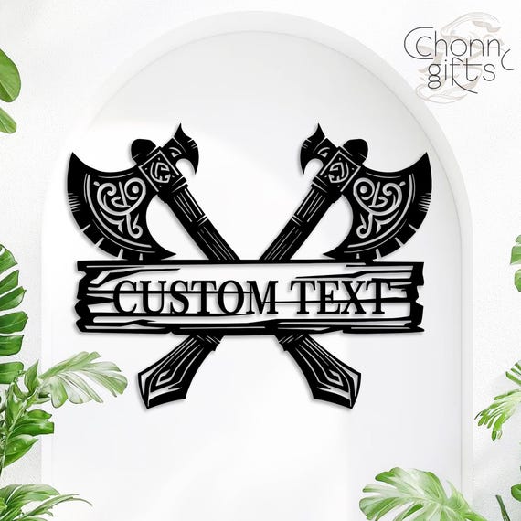 Custom Vikings Culture Metal Sign, Vikings Axes & Custom Text Design Wall Art, Out/Indoor/Man Cave/Garage Decor, Durable Nordic Metal Plaque
