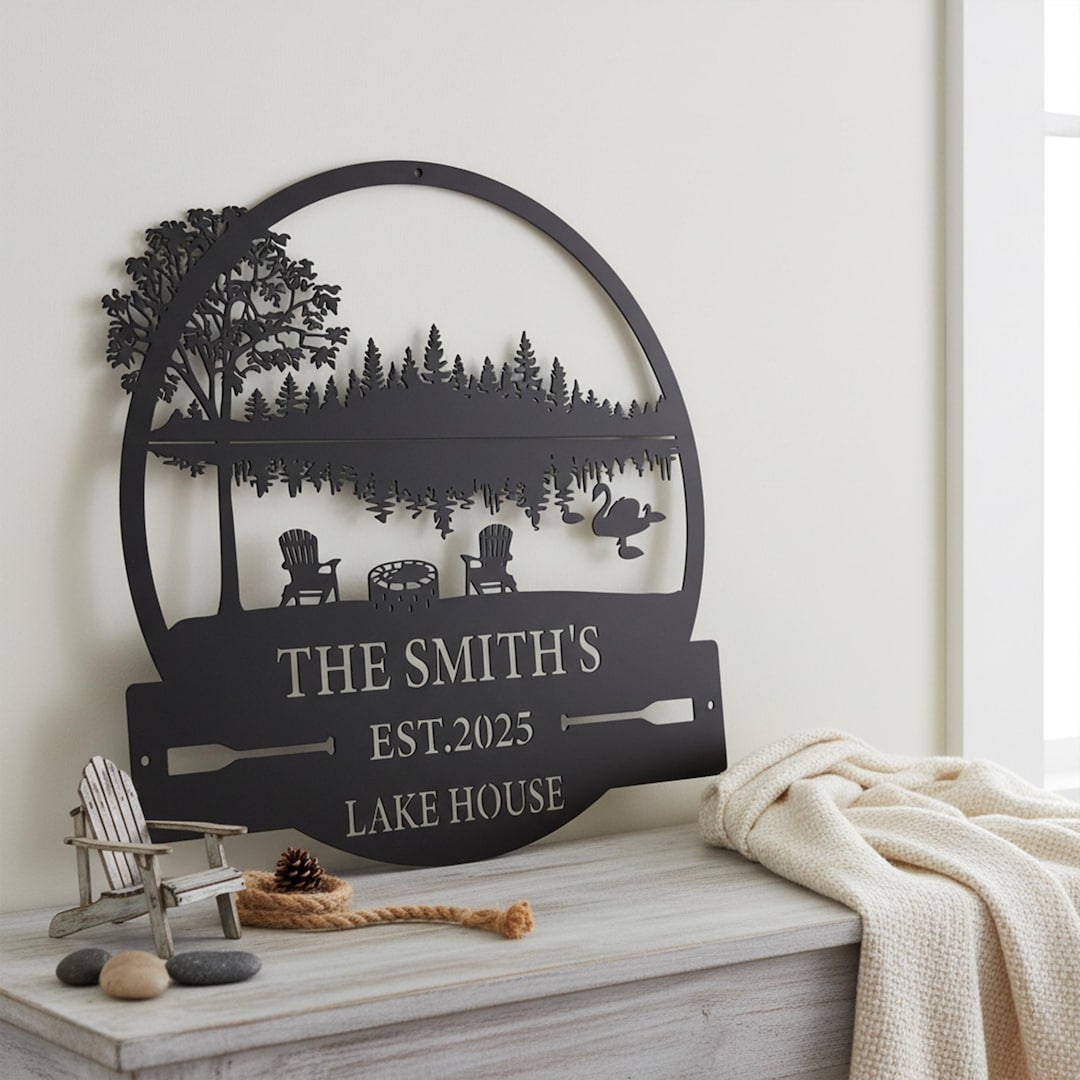 Custom Lake House Metal Sign, Personalized Name Lake ＆ Swan & Oar Decor ...