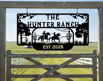 Custom Ranch Metal Sign, Personalized Name Western Cowboy &Ranch Landscape Decor,Outdoor Ranch Entrance Yard Patio Art,Durable Rustic Plaque