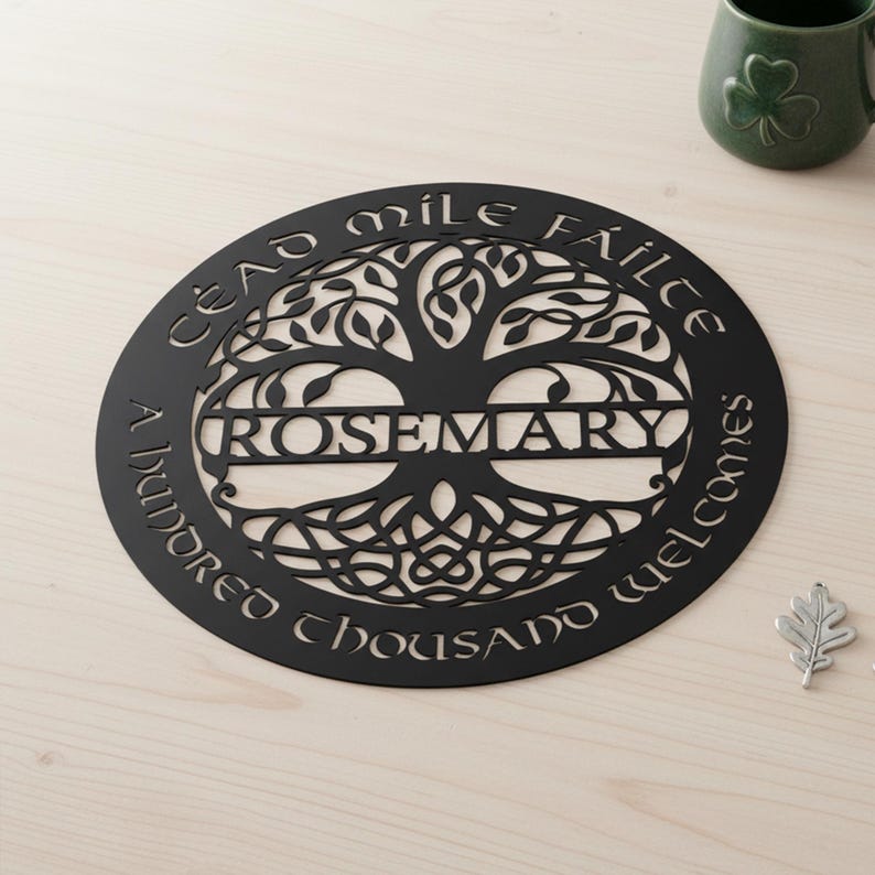 Custom Irish Celtic Tree Metal Sign, Personalized Name & Céad Míle ...