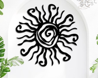 Custom Wacky Sun Metal Sign, Whimsical Spiral Sun Wall Art, Hippie Fun Design, Unique Patio/Garden/Indoor Decor,Durable Outdoor Metal Accent