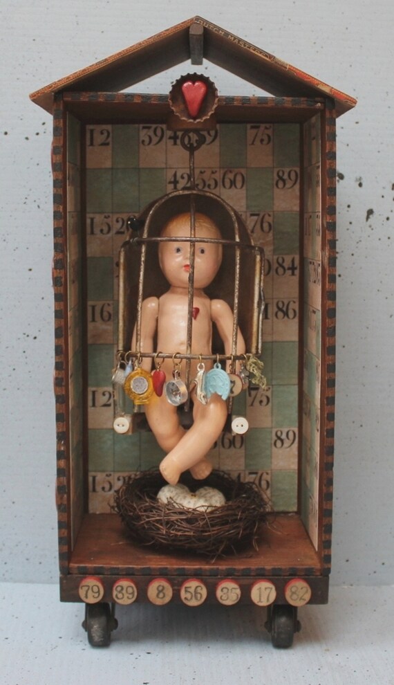 Mixed media box Nicho Face Assemblage Home decor