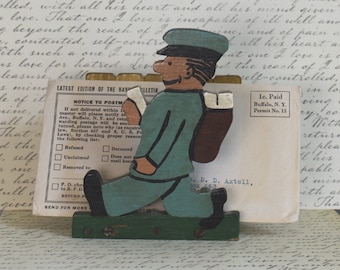 Vintage Handmade Postman Mailman Mail Holder Folk Art 1950's