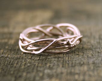 14Kt Rose Gold Elvin Flow Organic Whimsical Engagement Ring Wedding Band, organic band, twig rings, vine ring, goddess ring, branch ring