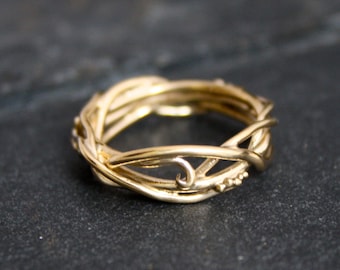 14Kt Yellow Gold Elvin Flow Organic Whimsical Engagement Ring Wedding Band, organic band, twig rings, vine ring, goddess ring, branch ring