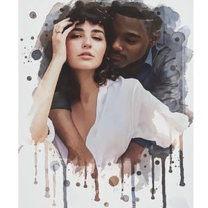 Elegant Couple Portrait , Watercolor Style from Photo , Custom Romantic Canvas or Digital Anniversary Gift