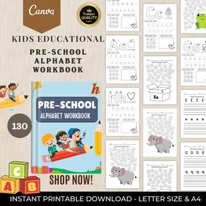 Cuaderno de ejercicios del alfabeto para preescolar, aprendizaje del alfabeto imprimible, seguimiento y reconocimiento de letras, actividades de aprendizaje temprano, descarga digital
