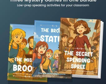 English Mystery Game Bundle | ESL Speaking Activities A1–A2 | 3 Printable Classroom Games