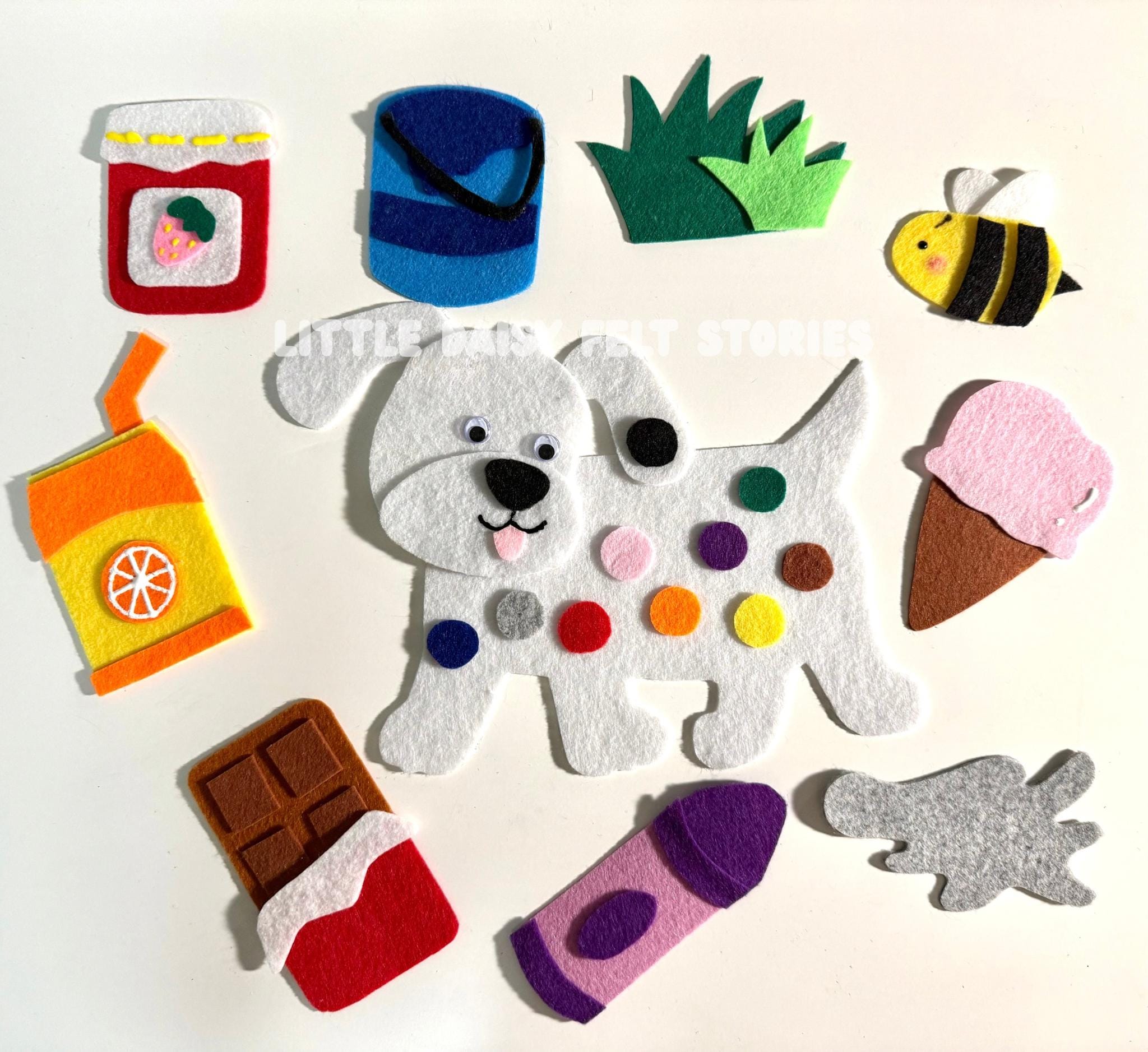Dog’s Colorful Day Felt Story Set, Color Counting Preschool Activity for Circle Time and Story Retelling, Handmade felt story for toddlers