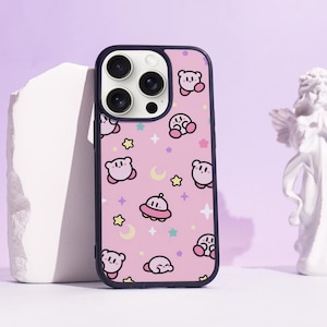 Kirby Star Pattern Aesthetic Personalized iPhone Case for iPhone 16 Pro Max, iPhone 16 15 14 13 12 11, iPhone Pro Max, iPhone Pro Plus