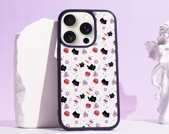Etui na iPhone'a z motywem jabłka i kotka, estetyczne, spersonalizowane, do modeli iPhone 16 Pro Max, iPhone 16 15 14 13 12 11, iPhone Pro Max, iPhone Pro Plus