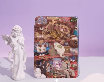 Studio Ghibli Cats gepersonaliseerde hoes voor Kindle Paperwhite 12th 2024 7'', Kindle 11th, Colorsoft. Cadeau voor boekenliefhebbers, hem en haar.