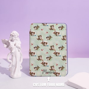 Vintage Kitten Pattern Personalised Case Cover for Kindle Paperwhite 12th 2024 7&#39;&#39;, Kindle 11th,Colorsoft. Gift for Book Lovers him and her.