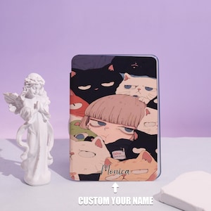 Cute Cat Cuddle Personalised Case Cover for Kindle Paperwhite 12th 2024 7&#39;&#39;, Kindle 11th,Colorsoft. Gift for Book Lovers him and her.
