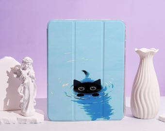 Svart katt i vatten-fodral för Apple iPad Air 2 3 4 iPad pro 11 iPad mini 6/4:e/5,7,8,9,12.9,10.2, iPad-fodral, iPad 2022 2021 2020-skal