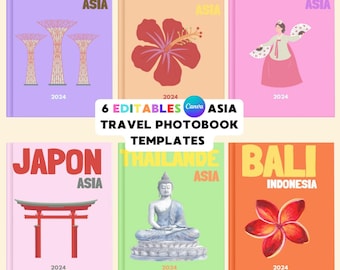 6 Customizable Canvas Travel Photo Book Templates on Canva | Asia-Themed Printed Photo Books | Coffee Table Decor
