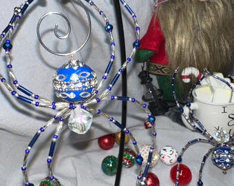 Araña navideña - Araña decorativa azul oscuro y cristal