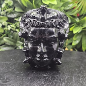 Huge Black Obsidian Medusa Head Crystal Carving