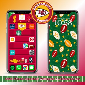 Kansas City Chiefs Football iPhone Bookshelf Backgrounds, NFL Team Decor, Sports Phone Wallpaper, Chiefs Fan Gift