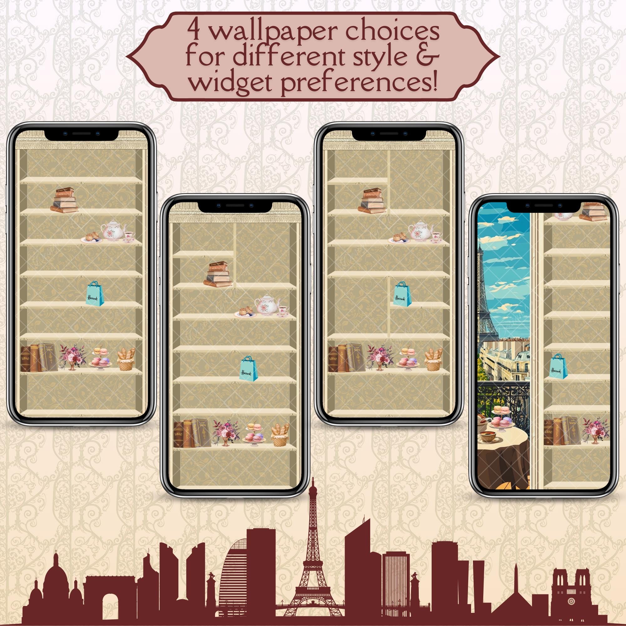 Afternoon Tea in Paris - iPhone Bookshelf Backgrounds with Matching Eiffel Tower Lockscreen - Thumbnail 3