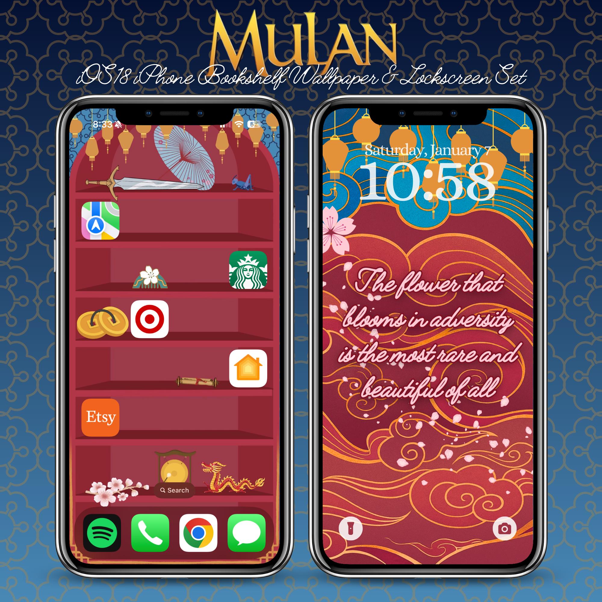 Disney Mulan iPhone Bookshelf Background and Matching Lockscreen