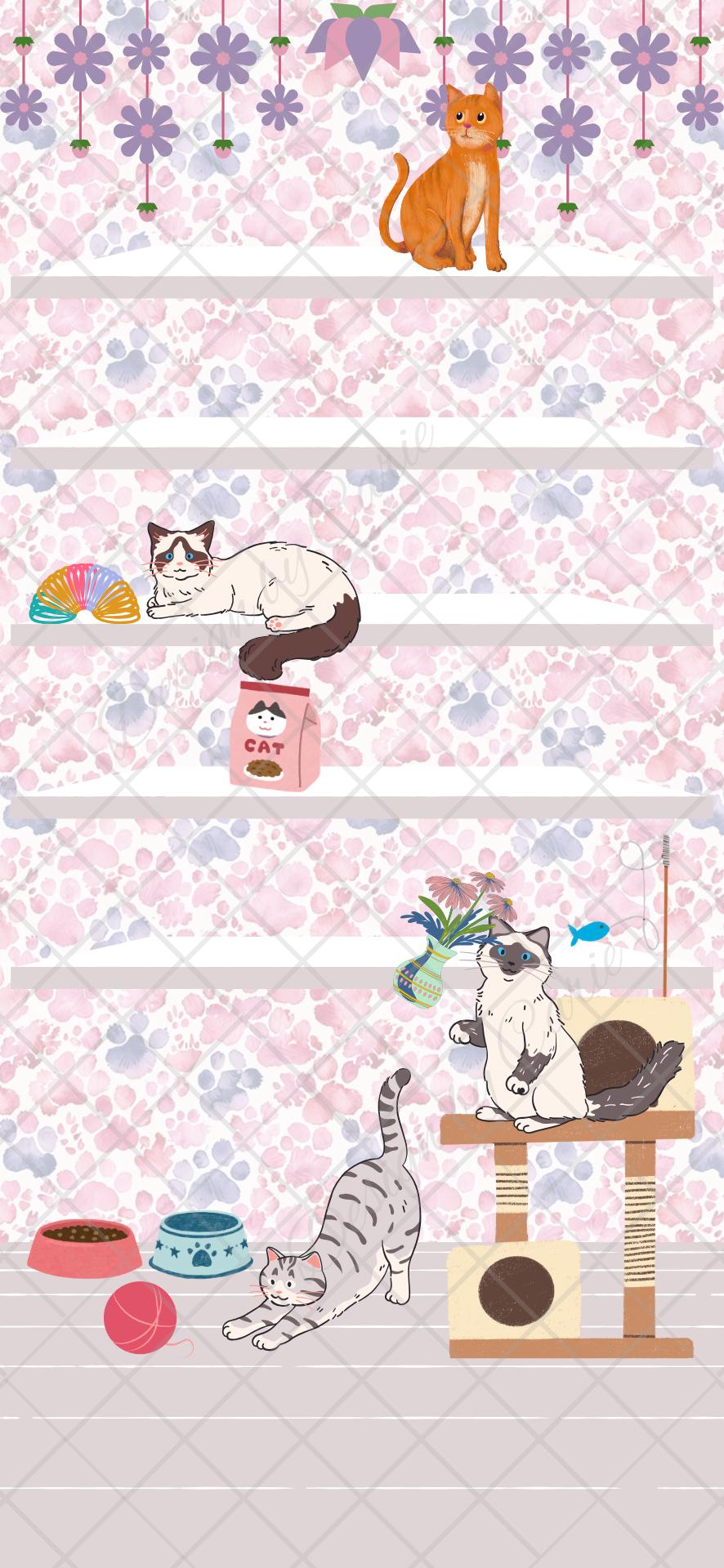 Cat Lover’s Pastel Rainbow iPhone Bookshelf Backgrounds & Matching Lockscreens - Thumbnail 5