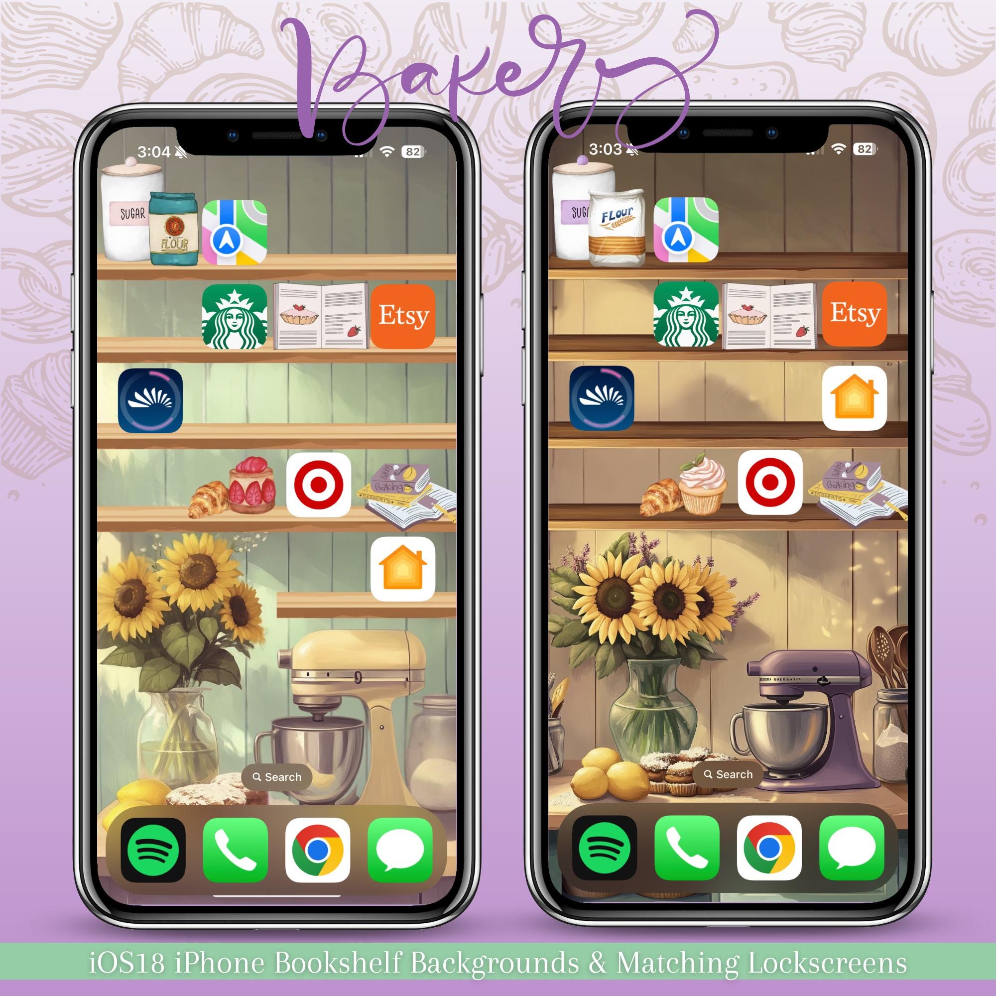 Classic Bakery iPhone iOS18 Bookshelf Backgrounds & Matching Lockscreens