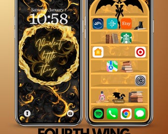 Fondos de estantería para iPhone de Fourth Wing y pantalla de bloqueo a juego con cita de libro