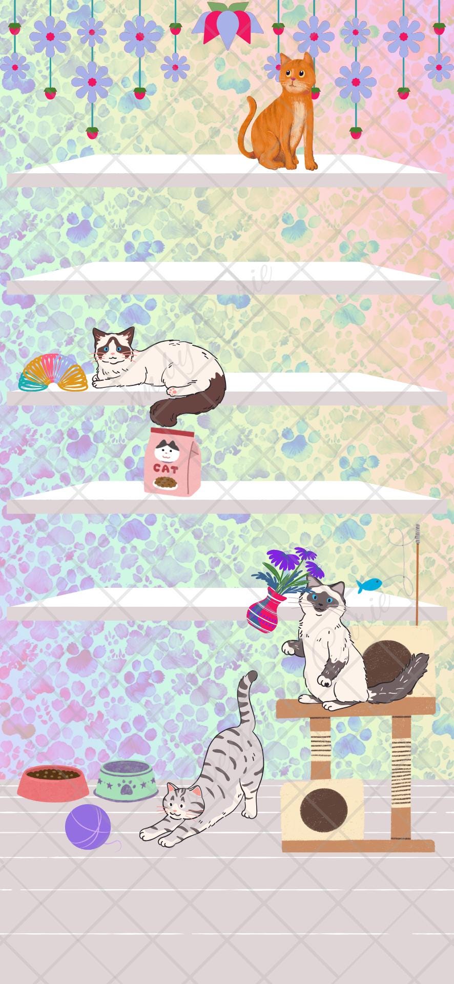 Cat Lover’s Pastel Rainbow iPhone Bookshelf Backgrounds & Matching Lockscreens - Thumbnail 7