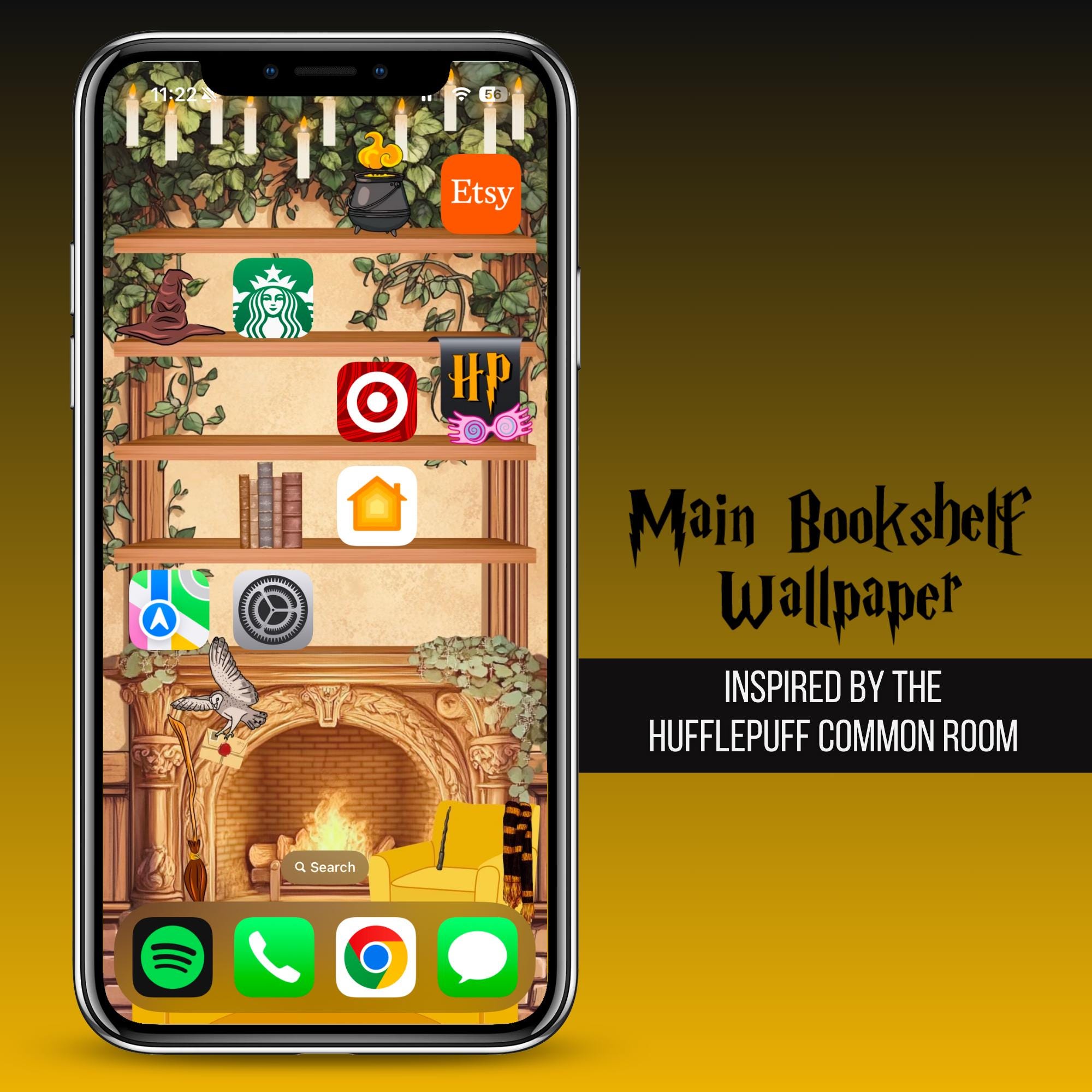Hufflepuff Harry Potter iPhone Bookshelf Background and Matching Lockscreens with Favorite Book Quotes - Thumbnail 2