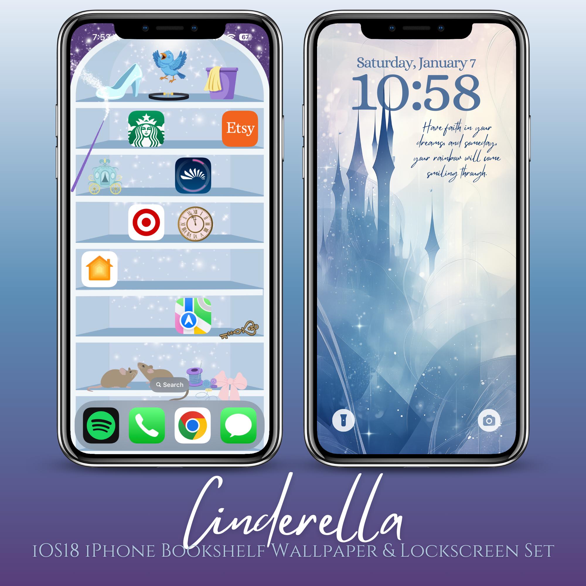 Disney's Cinderella iPhone Bookshelf Backgrounds & Lockscreen Set